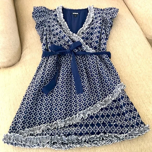 Express Blue Lace Trim Dress Express Blue Lace Trim Dress